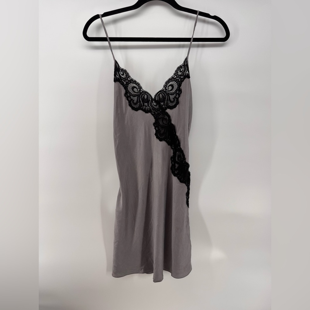 Vintage Andres Silk Intimates Slip Dress Gray Small